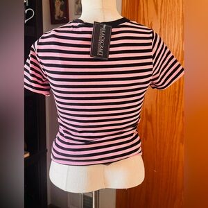 BlackCraft Cult medium Pink and Black Striped Short Sleeve CROP TOP